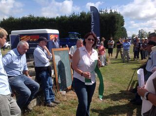 Penni Receiving ribbon for champion meat breed sheep of Mayfield Show